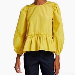 NWT Cinq À Sept Jackie Three-Quarter Puffy Sleeve Ruffle Trim Top L  MSRP $295
